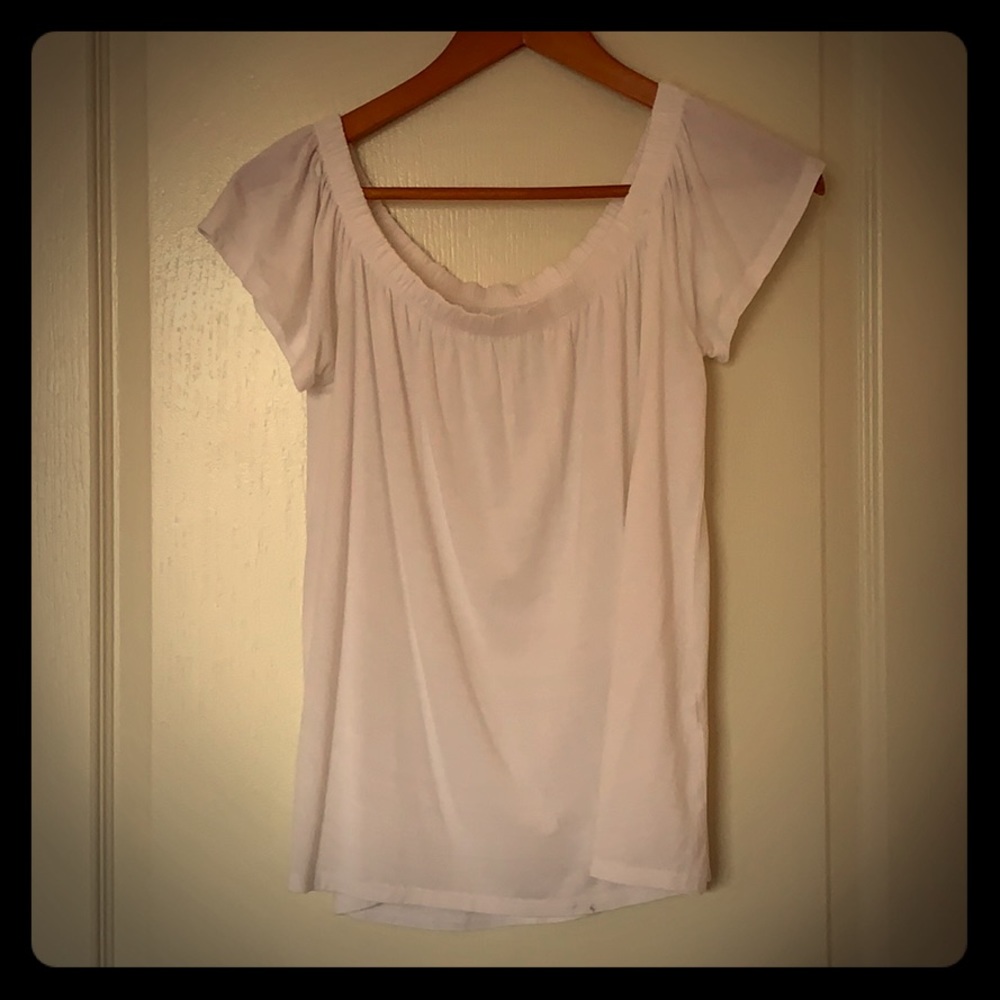 Off the shoulder shirt.